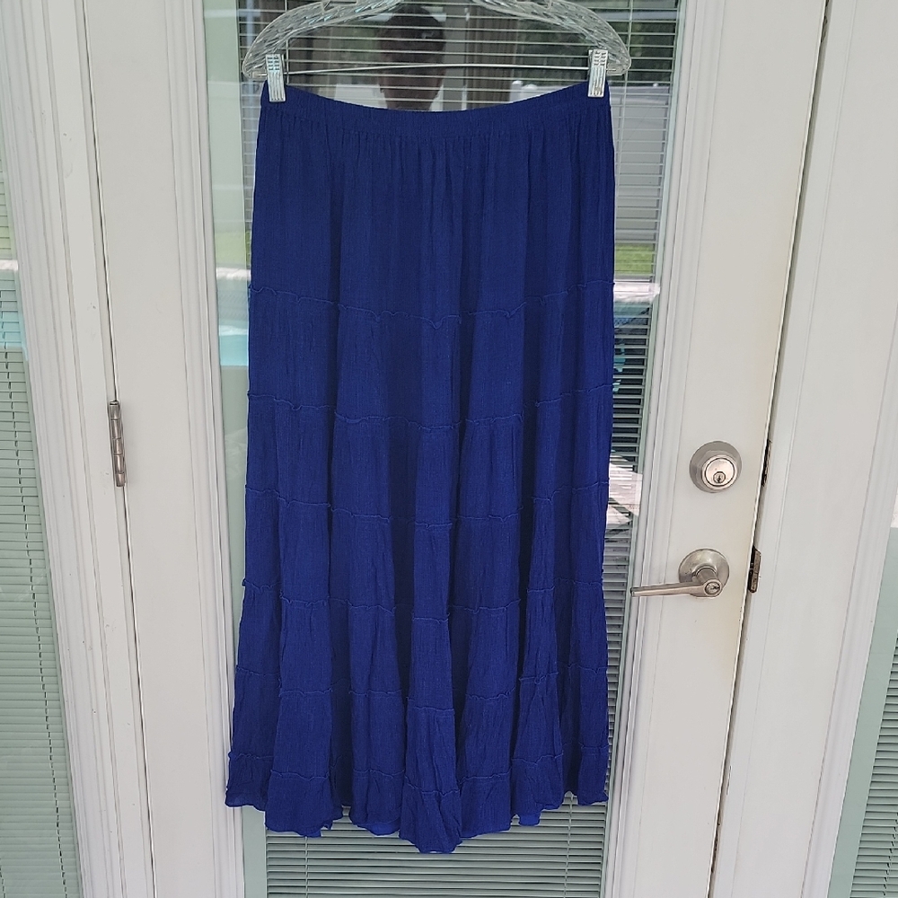 Cobalt Blue Tiered Maxi Skirt Sz XL Elastic Waist